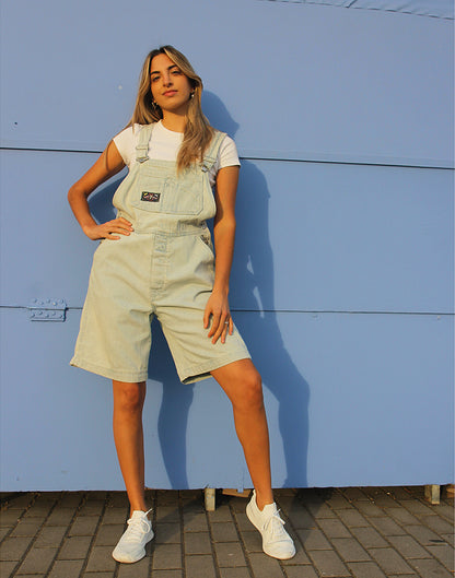 Vintage Pale Blue Long Overall Dungaree Shorts