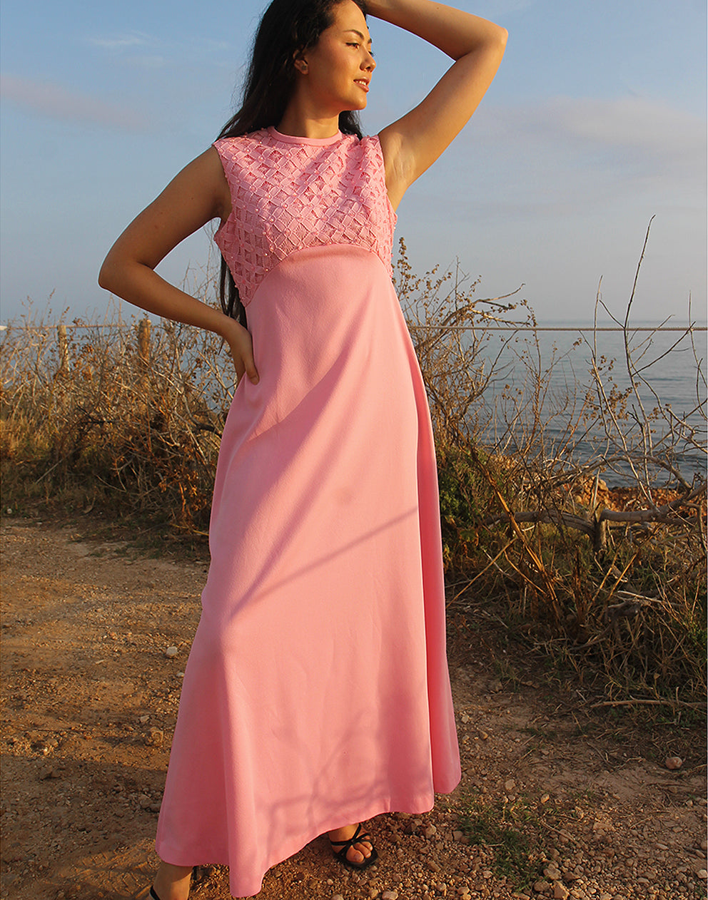 Pink Sleeveless Maxi Dress