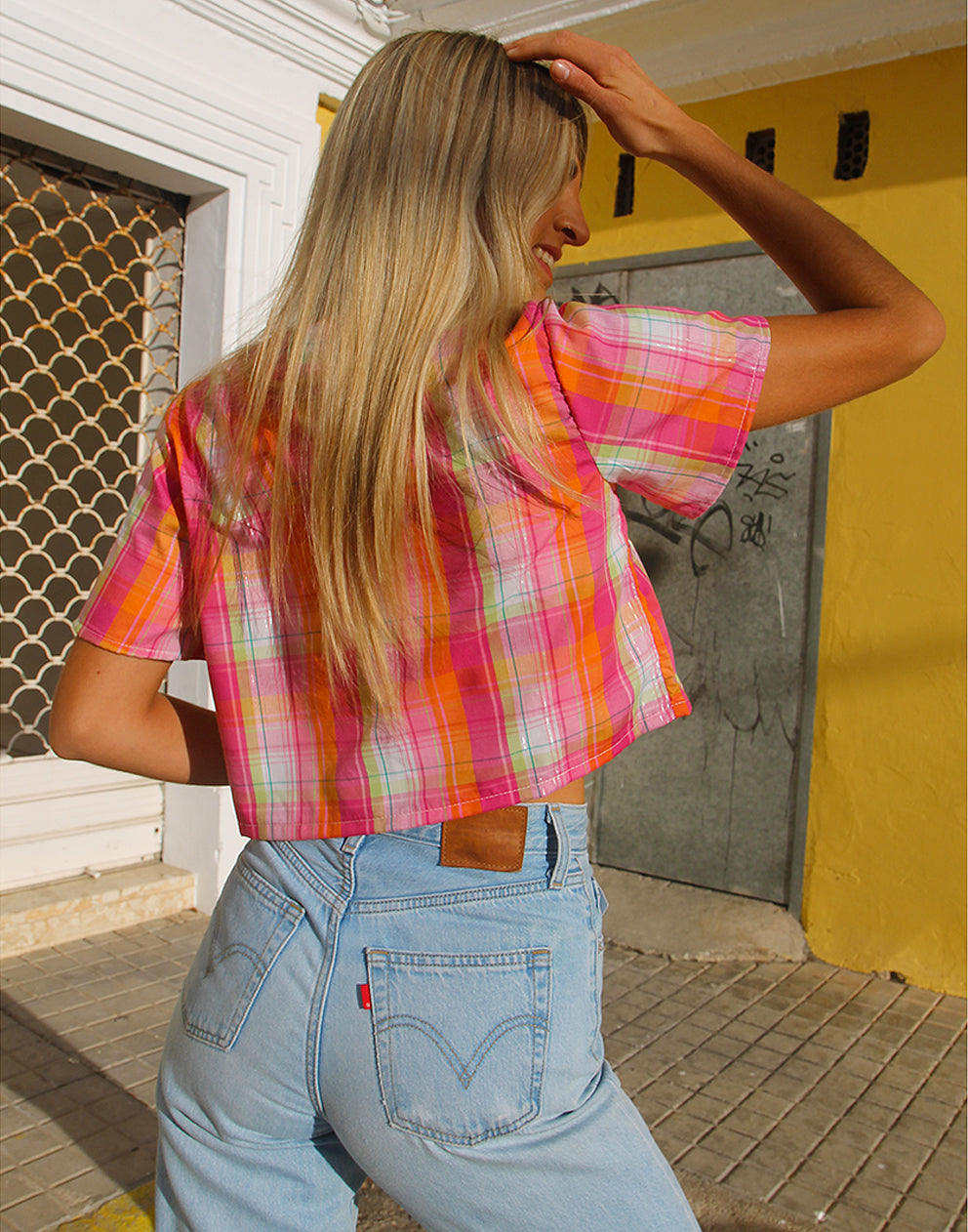 Tie Front Blouse in Pink Check