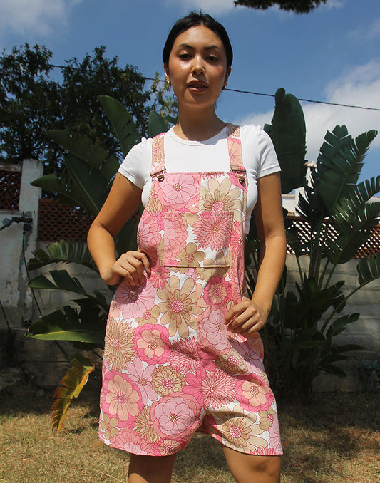 Pink Floral Dungaree Shorts