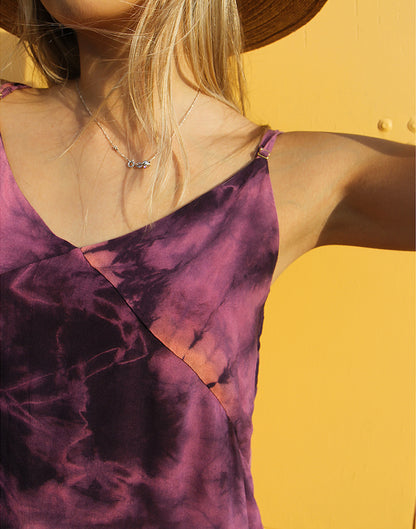 New Handmade Purple Tie Dye Sleeveless Midi Dress