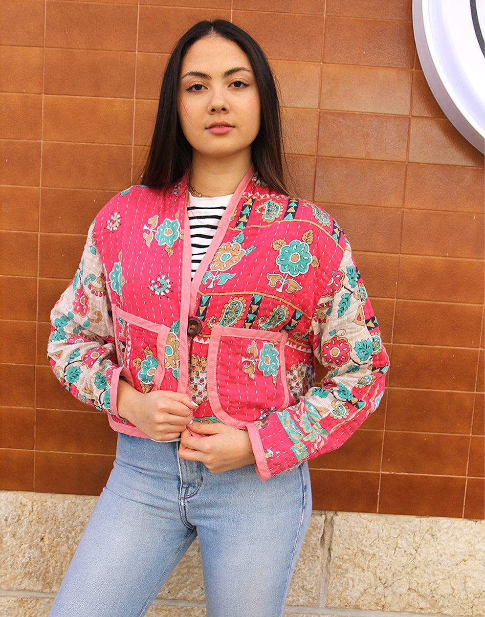 Cotton Quilted Jacket in Pink