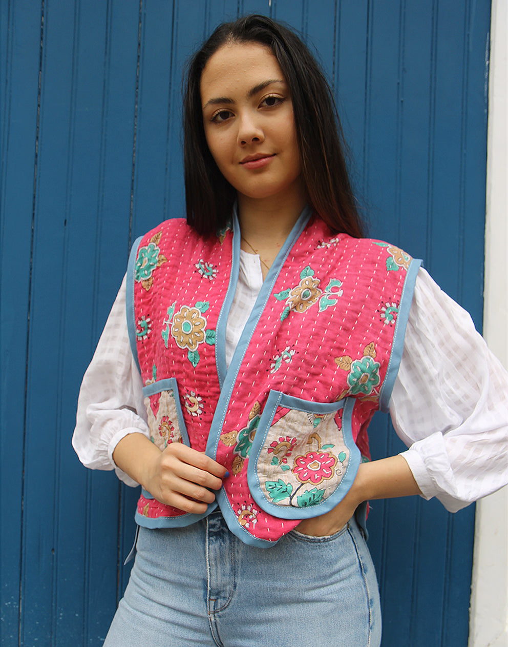 Sleeveless Quilted Jacket in Pink