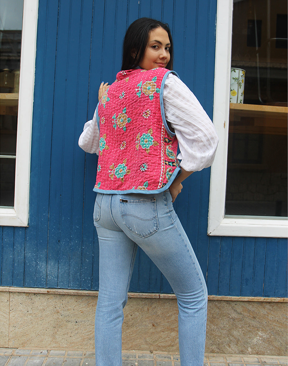 Sleeveless Quilted Jacket in Pink