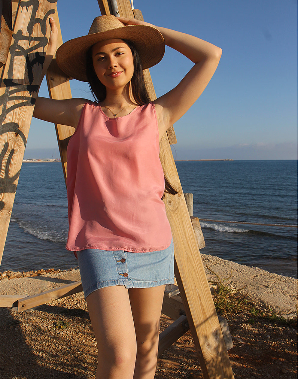 Pink Silk Tank Top