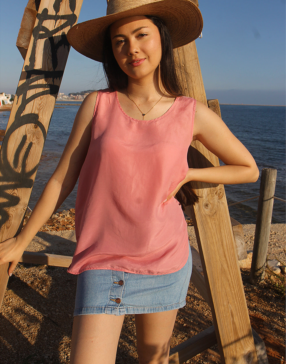 Pink Silk Tank Top