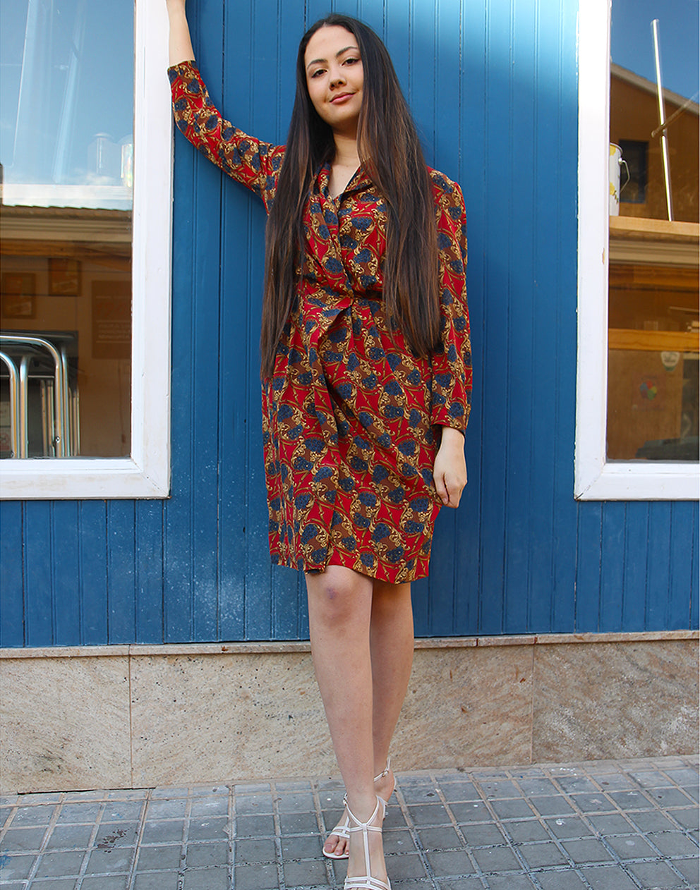 Printed Wrap Dress in Red