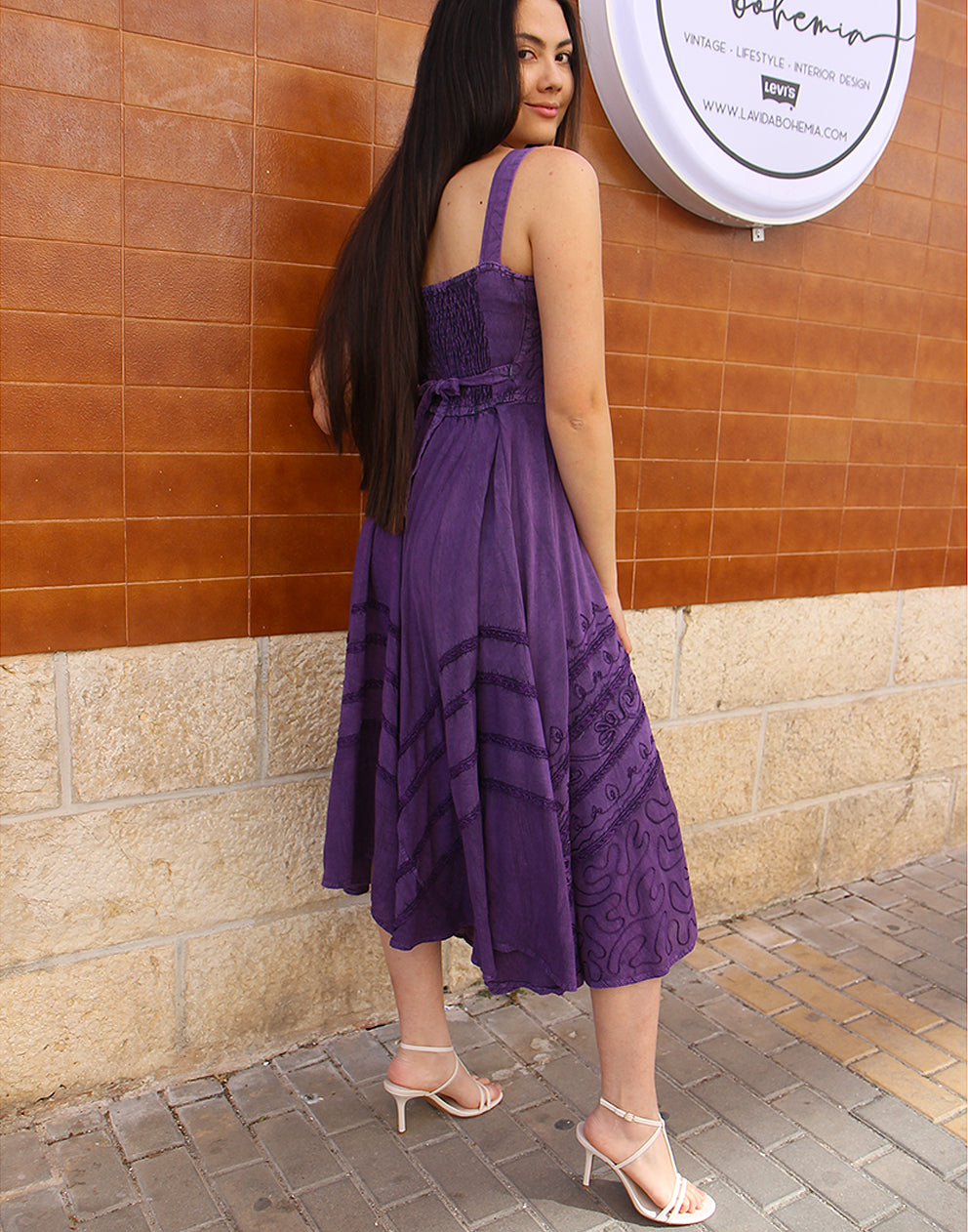 Boho Purple Long Embroidered Dress