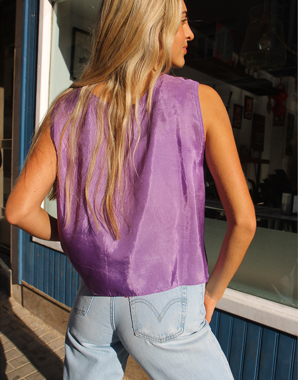 Sleeveless Silk Blouse in Purple