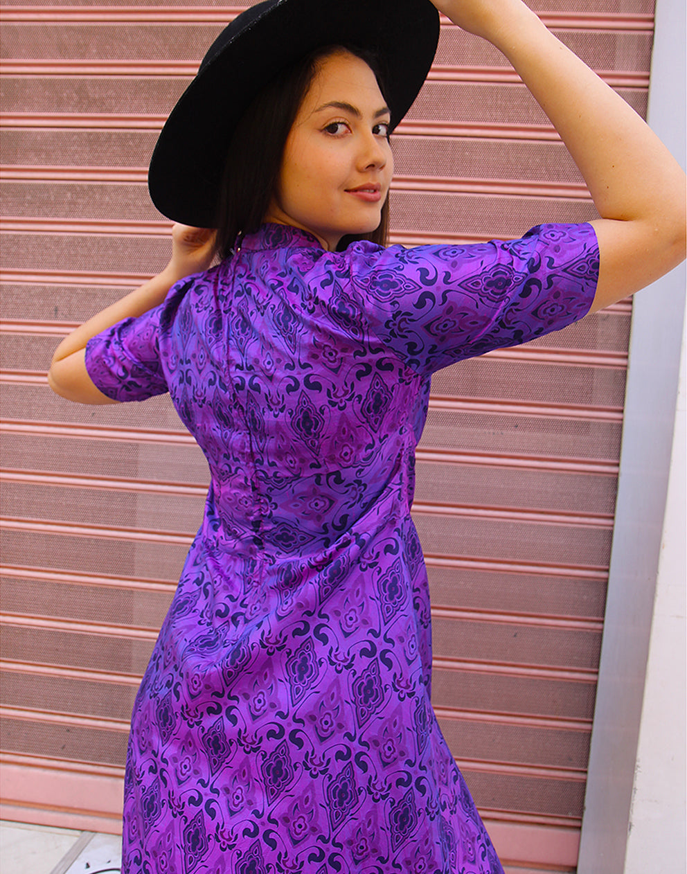 Silk Midi Dress in Purple