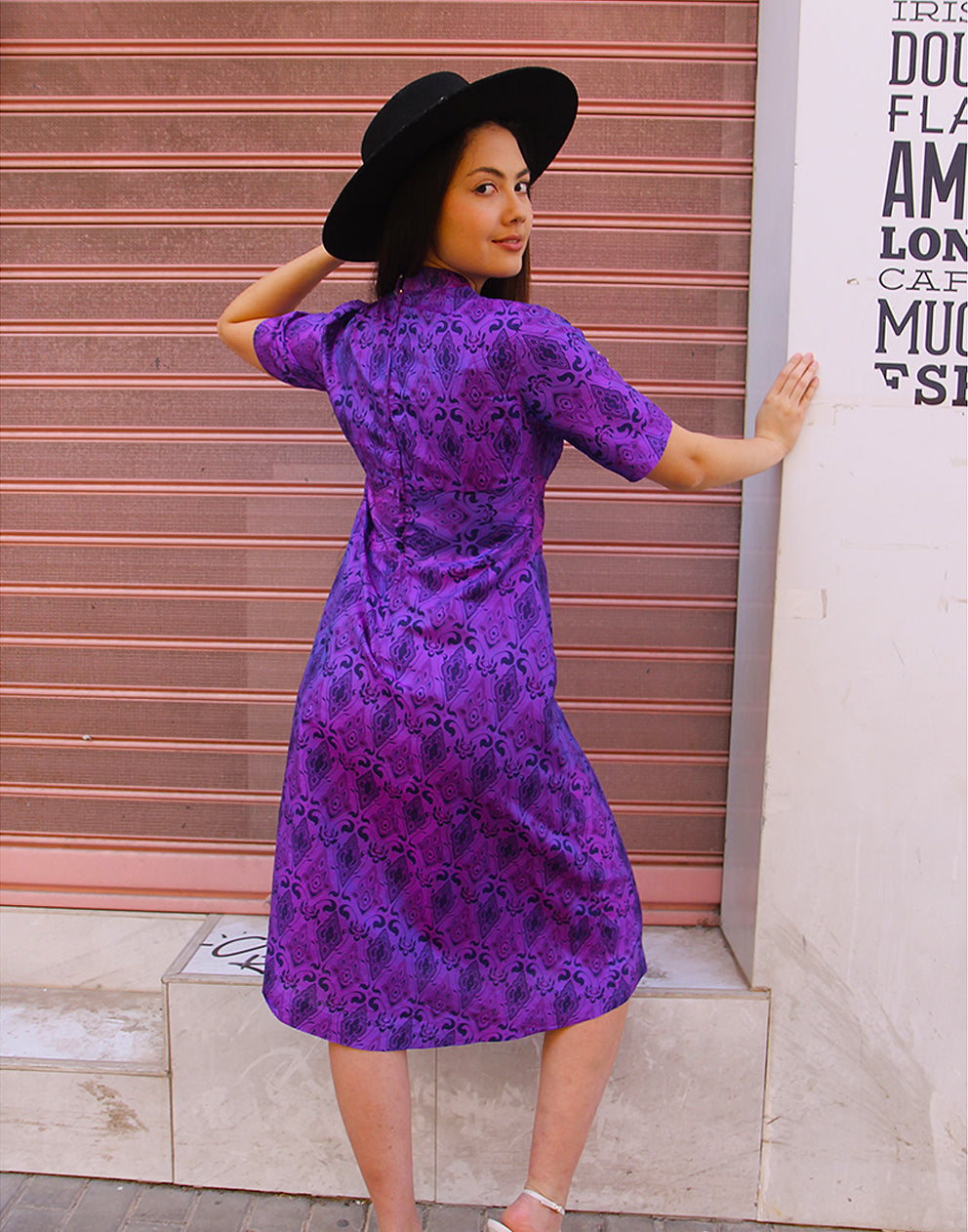 Silk Midi Dress in Purple