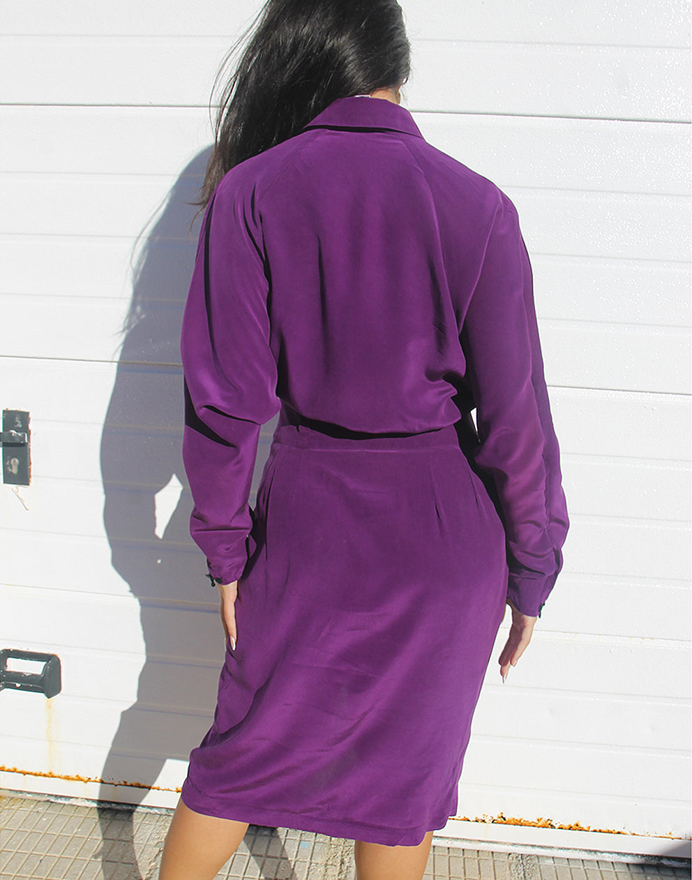 Vestido camisero de manga larga en color morado