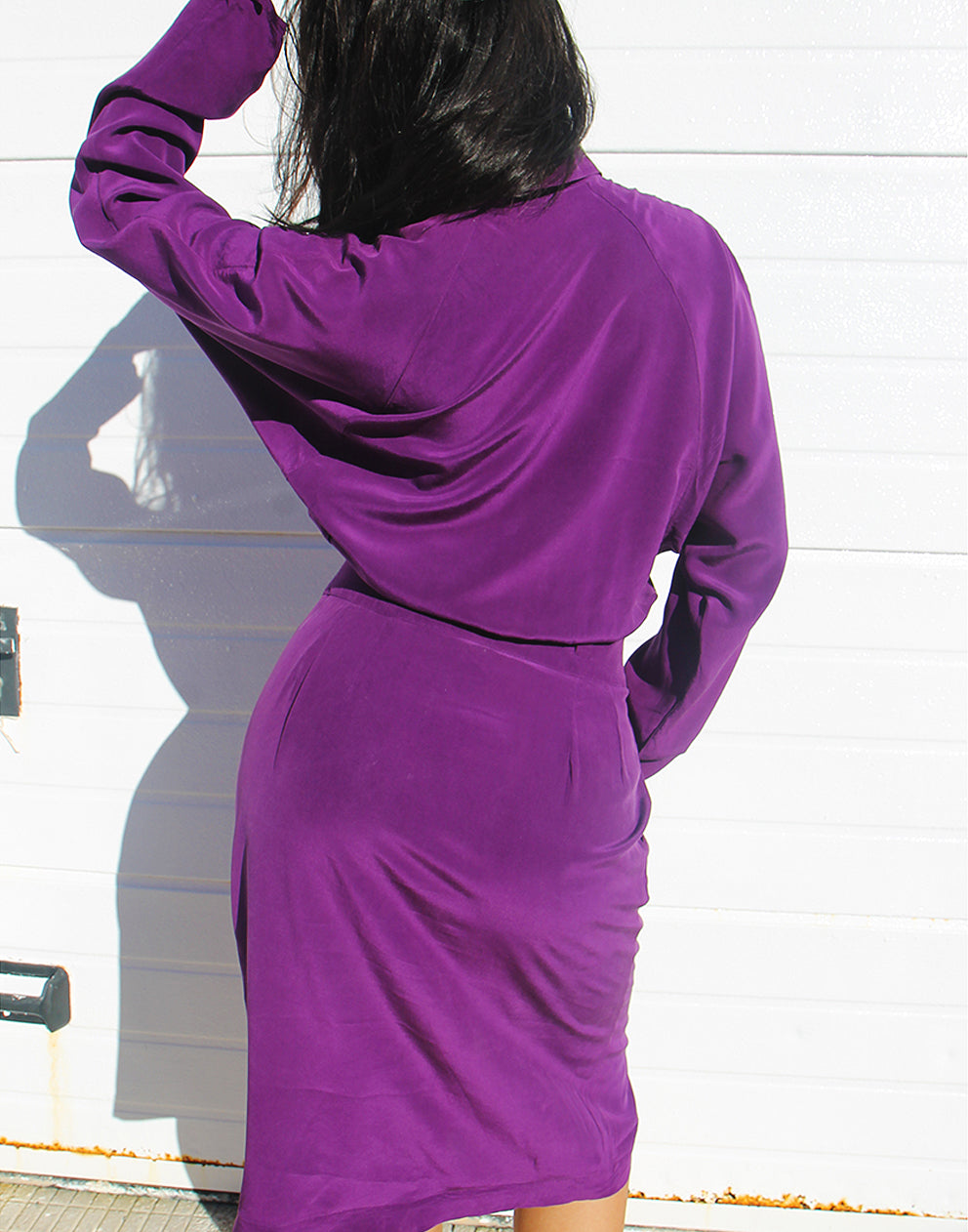 Vestido camisero de manga larga en color morado