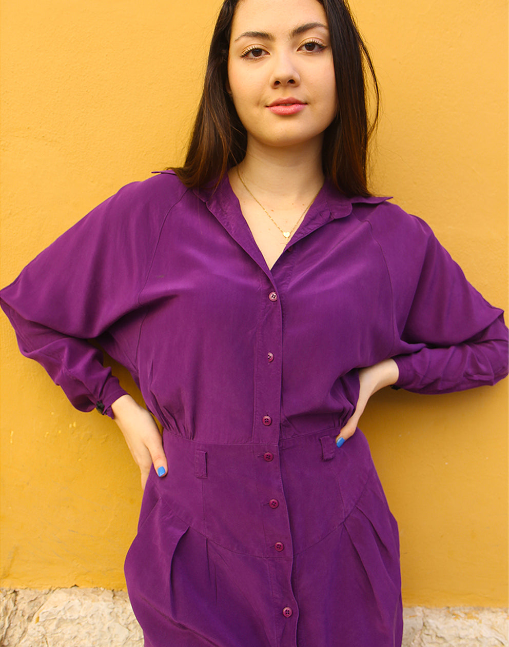 Long Sleeve Shirt Dress in Purple