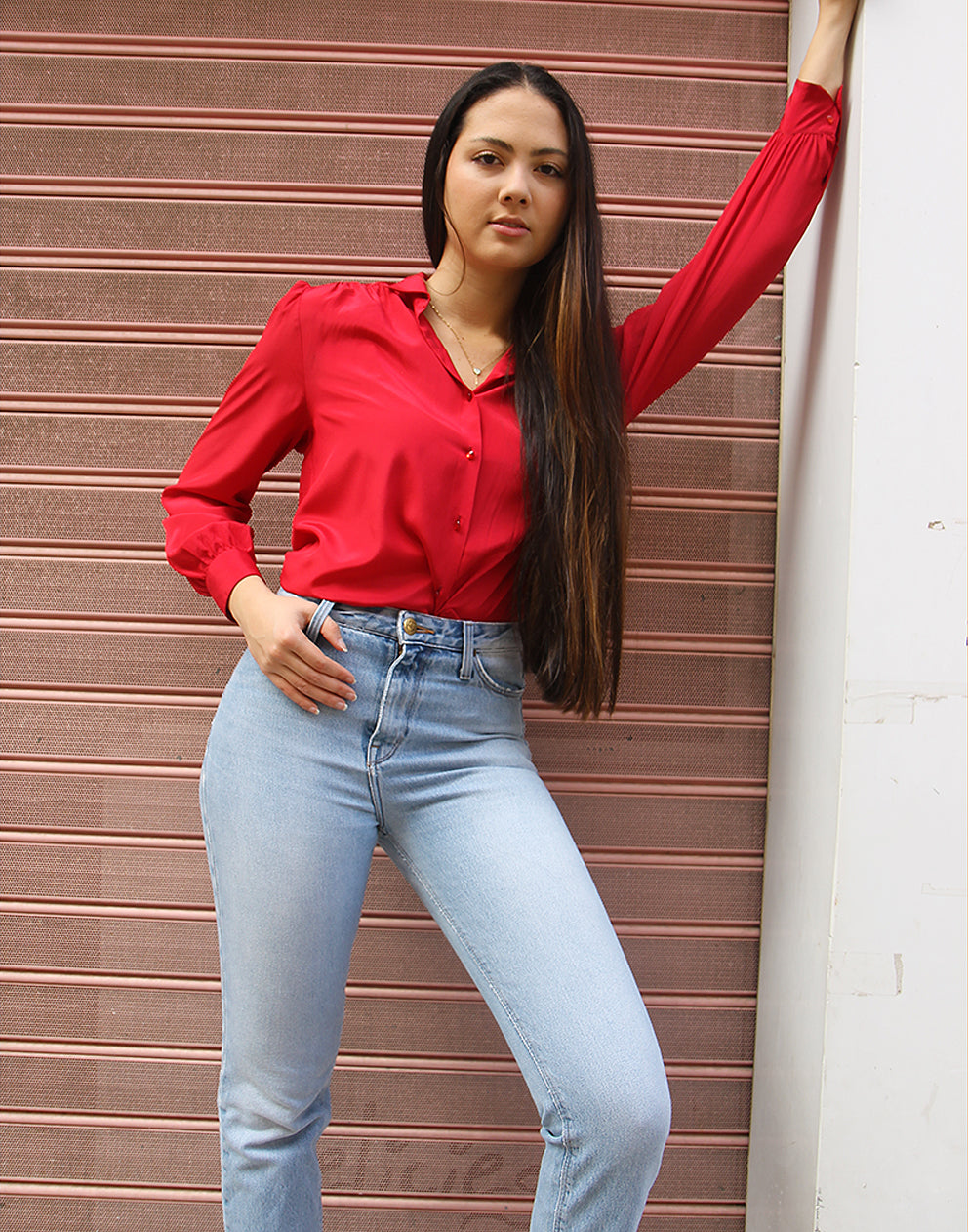 Red Blouse with Long Sleeves