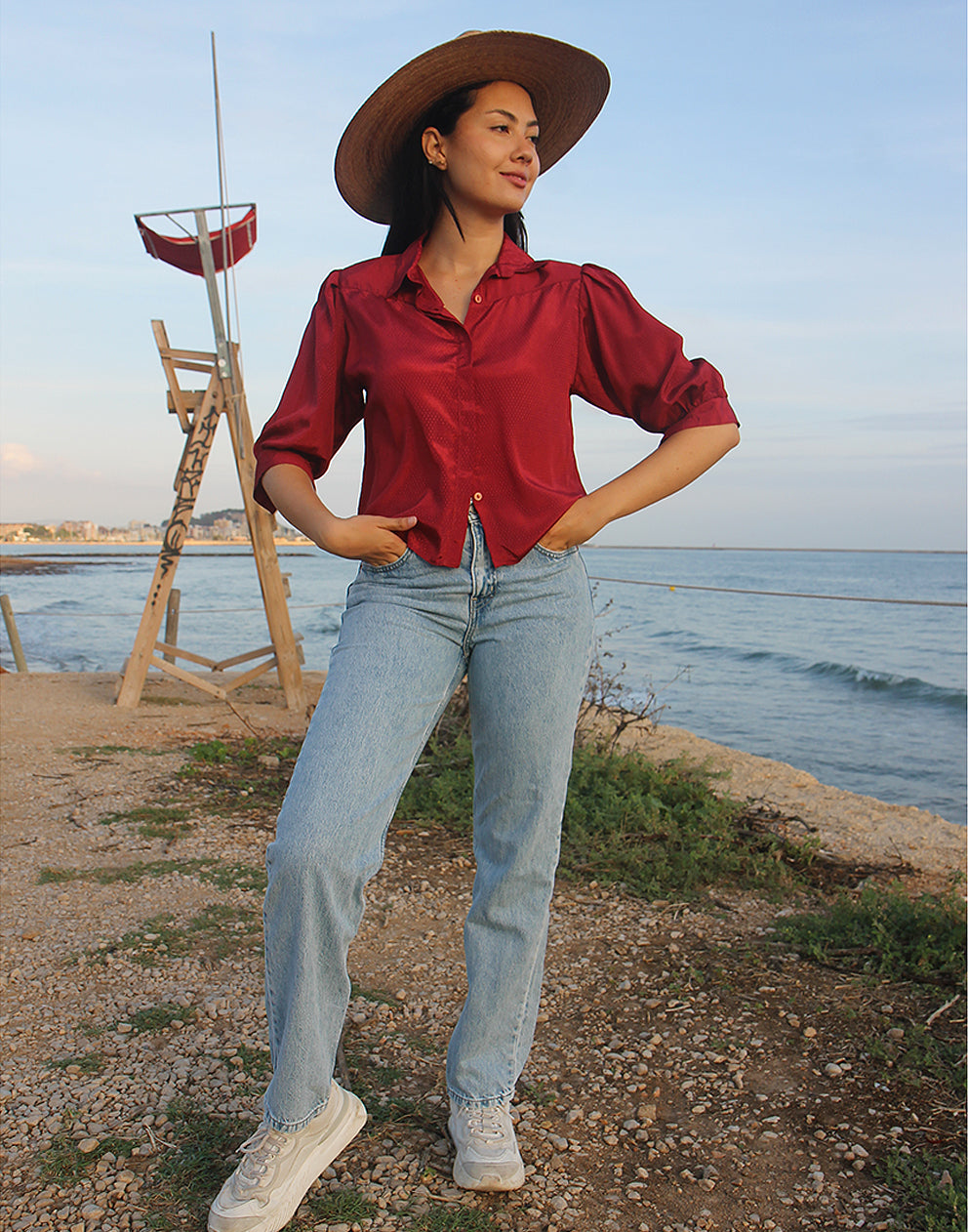 RED LONG SLEEVE BLOUSE