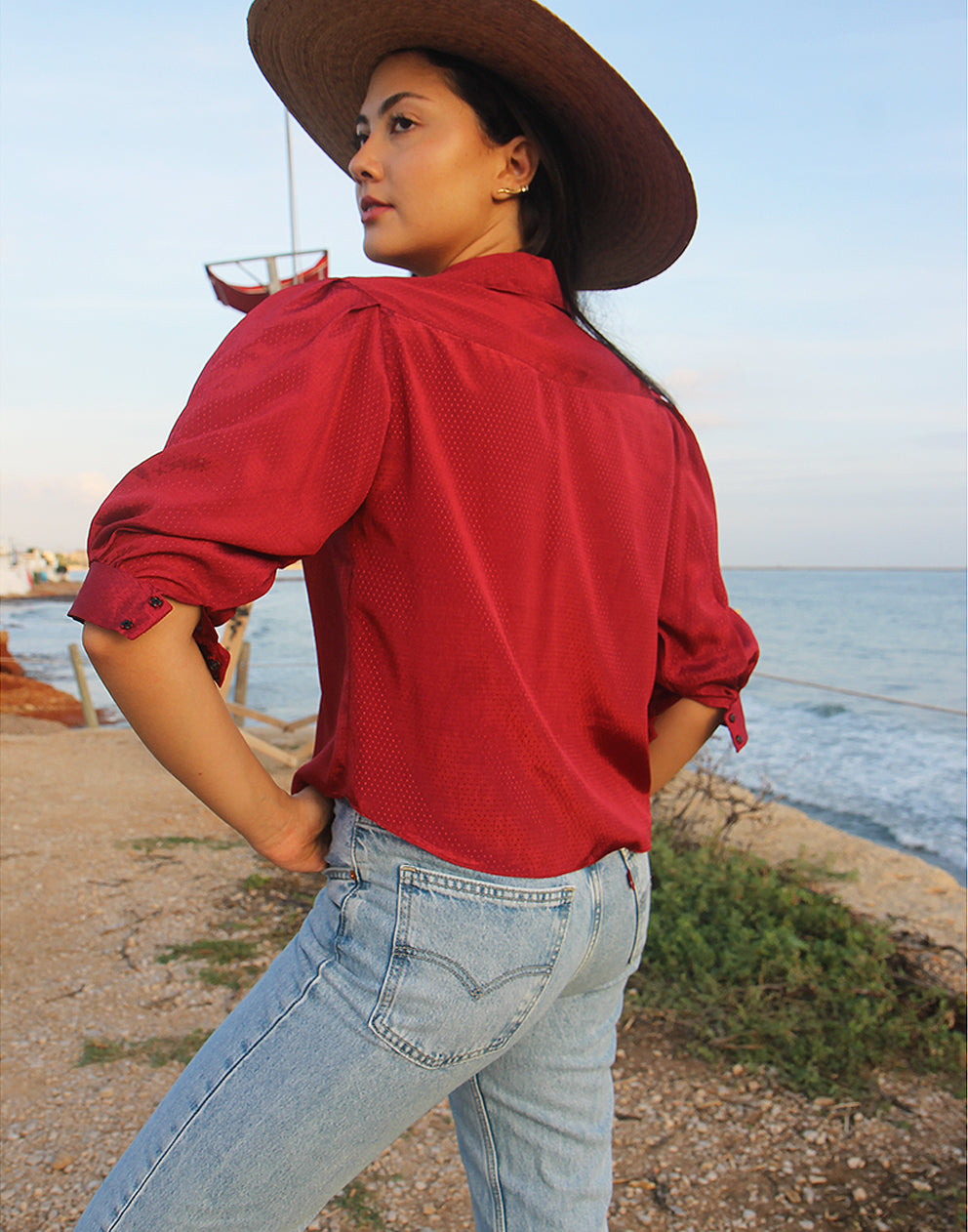 RED LONG SLEEVE BLOUSE