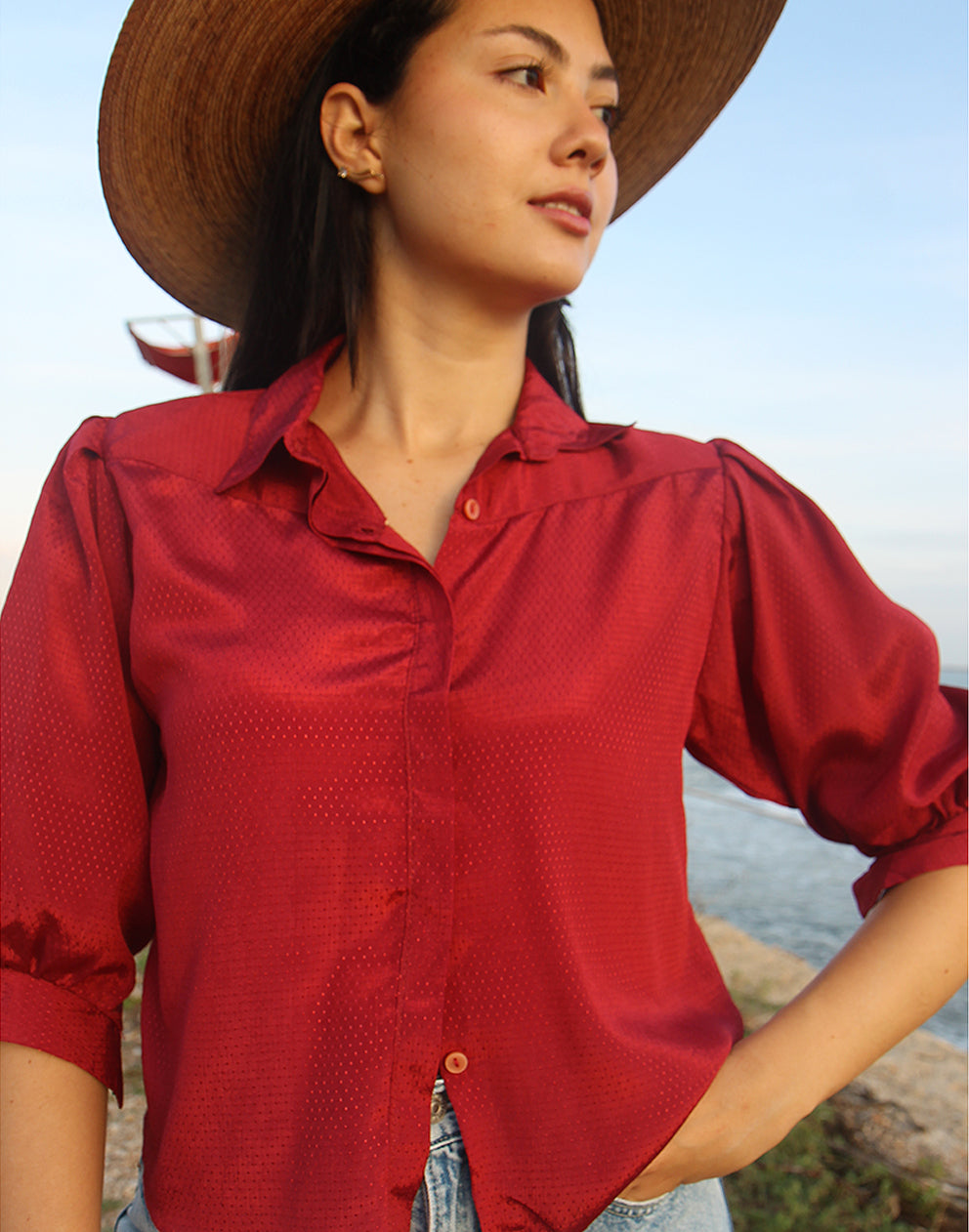 RED LONG SLEEVE BLOUSE