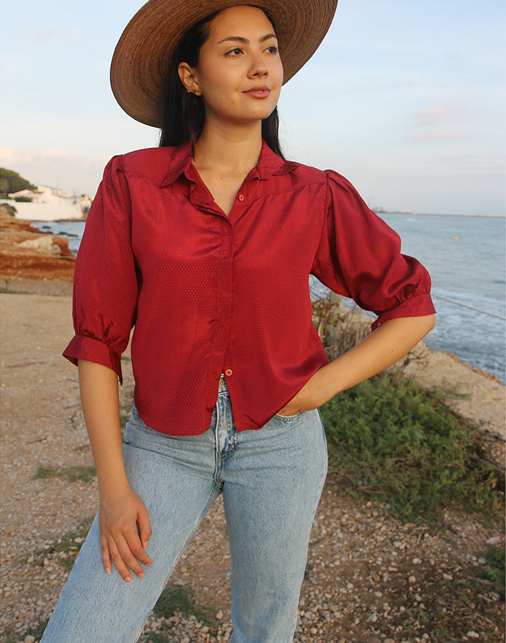 RED LONG SLEEVE BLOUSE