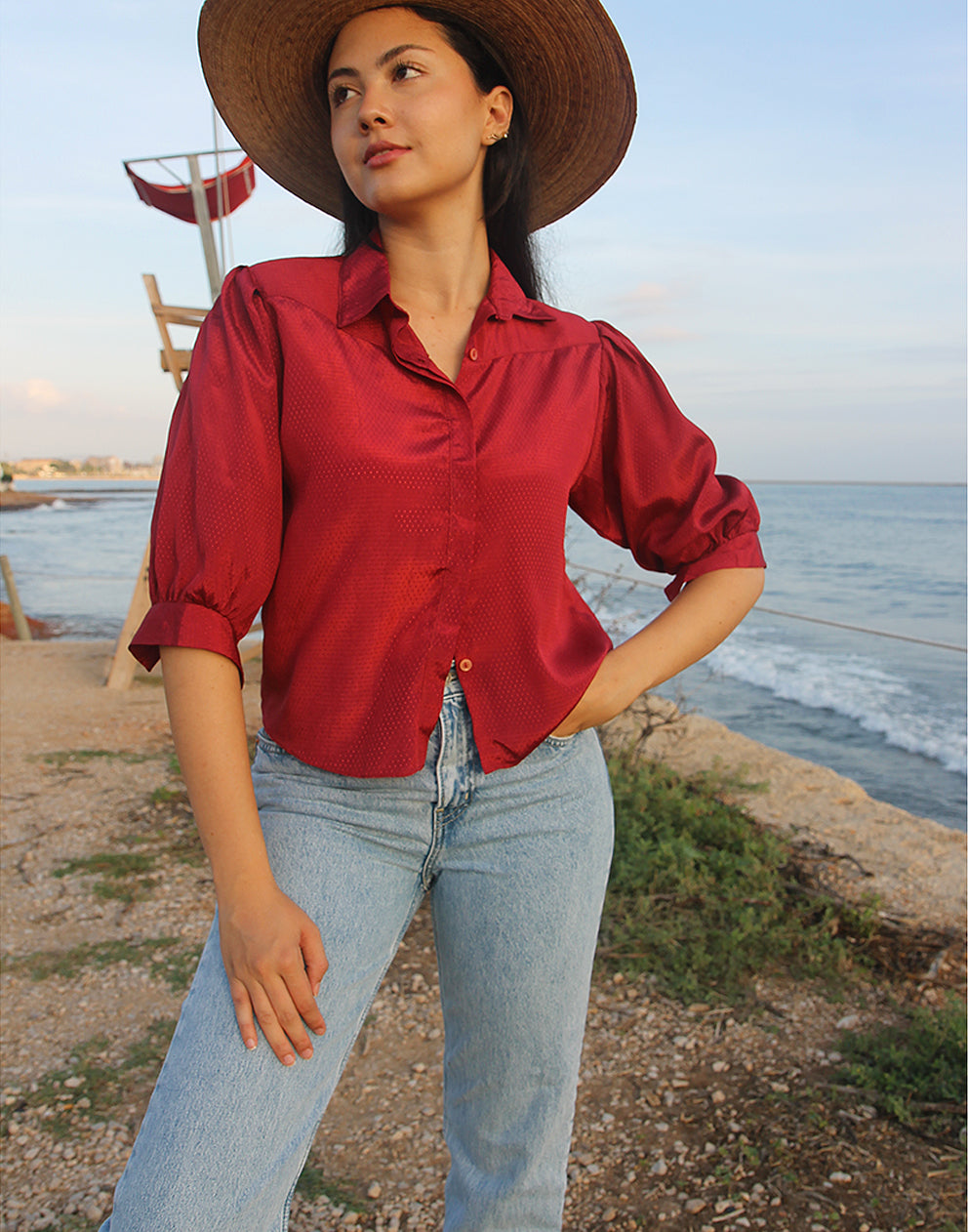 RED LONG SLEEVE BLOUSE