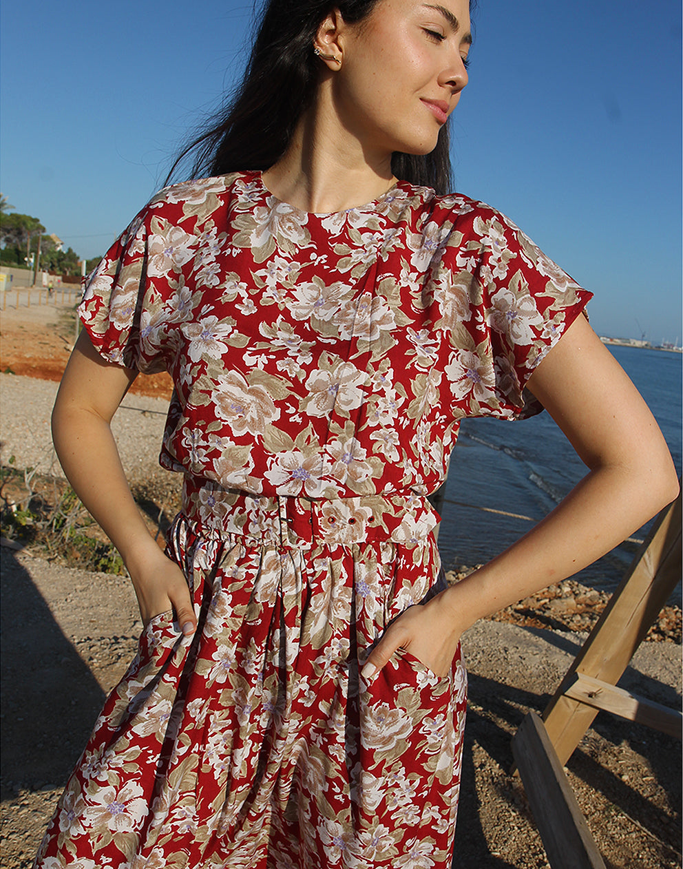 Red Floral Midi Dress