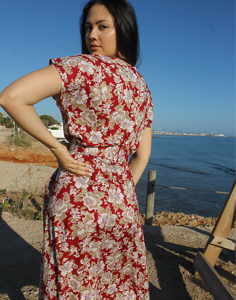 Red Floral Midi Dress