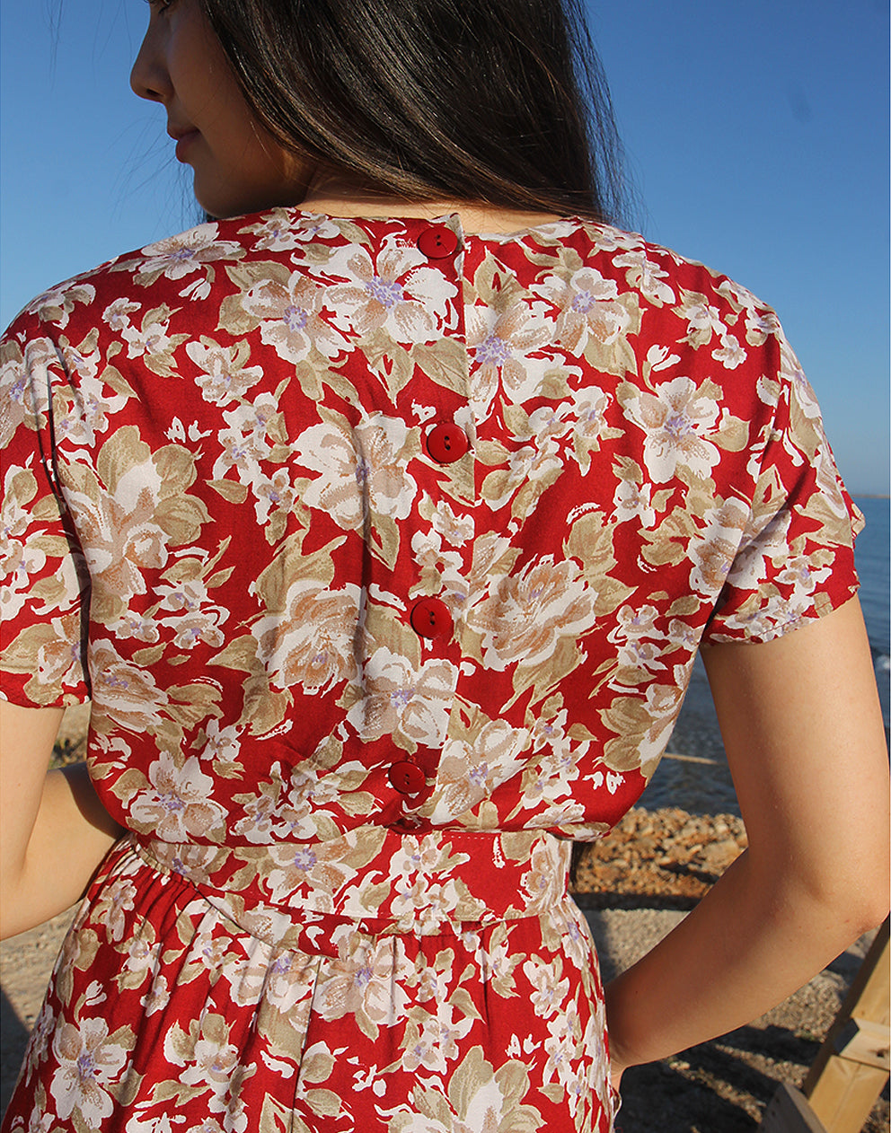 Red Floral Midi Dress