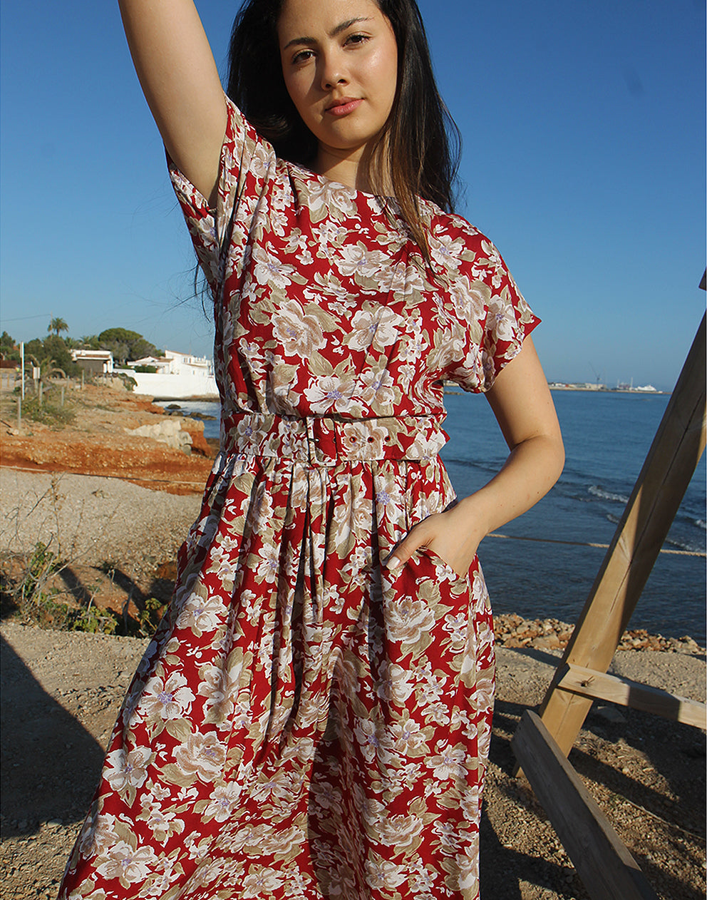 Red Floral Midi Dress