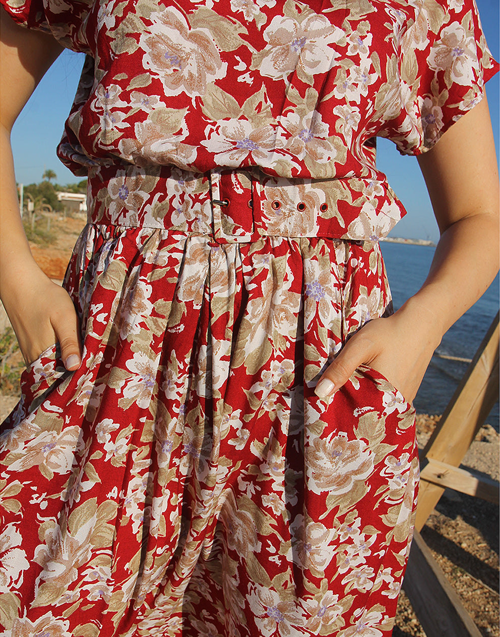 Red Floral Midi Dress