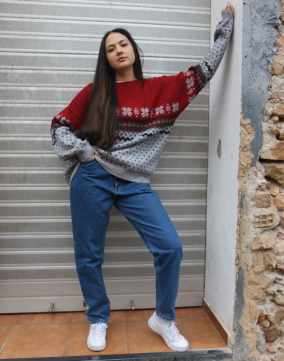 Fair Isle Jumper in Grey Red – La Vida Bohemia