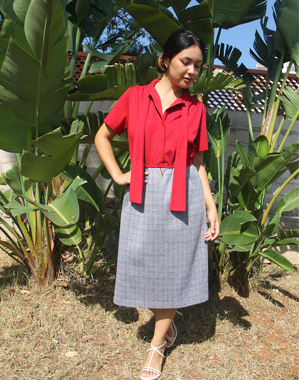 Grey and Red Midi Dress