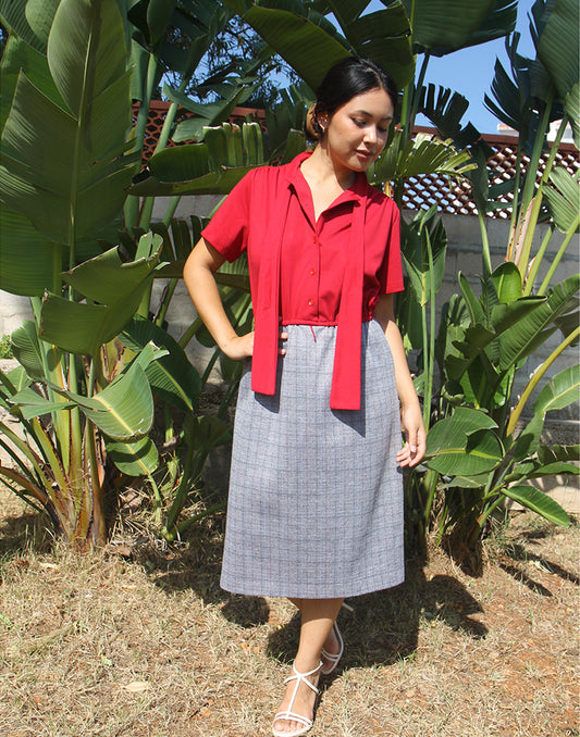Grey and Red Midi Dress