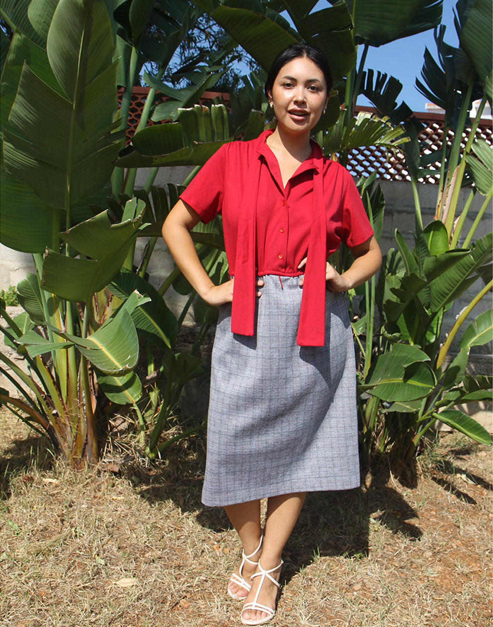 Grey and Red Midi Dress