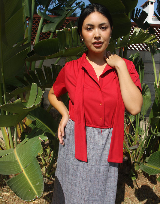 Grey and Red Midi Dress