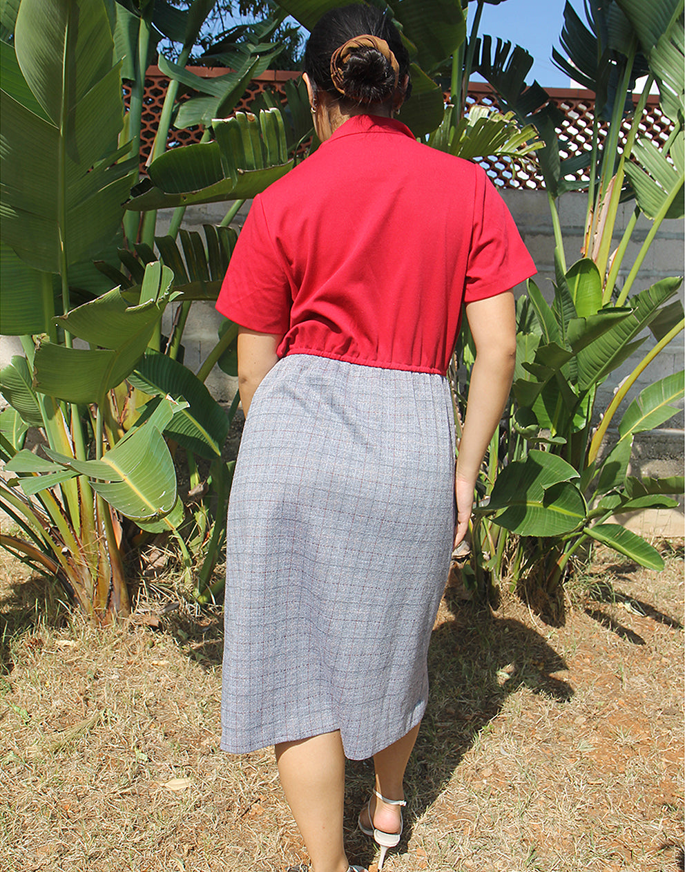 Grey and Red Midi Dress