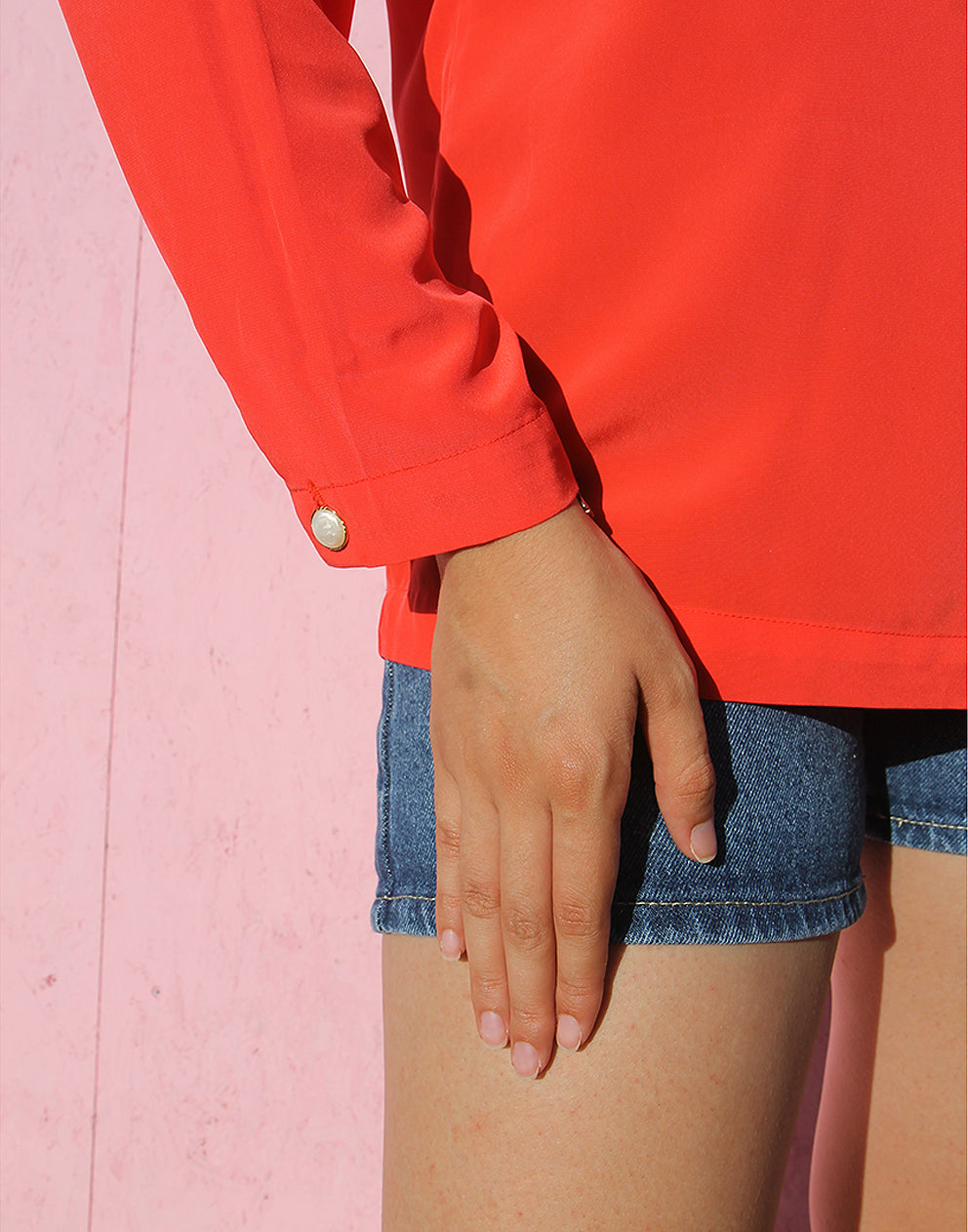Red Long Sleeve Top with Crew Neckline