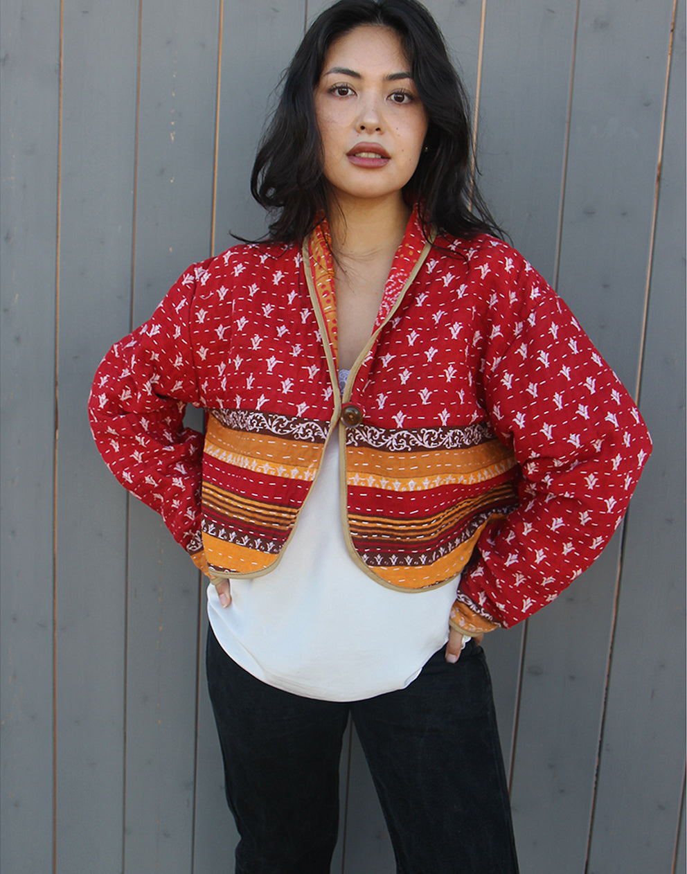 RED QUILTED JACKET, COTTON, UNIQUE