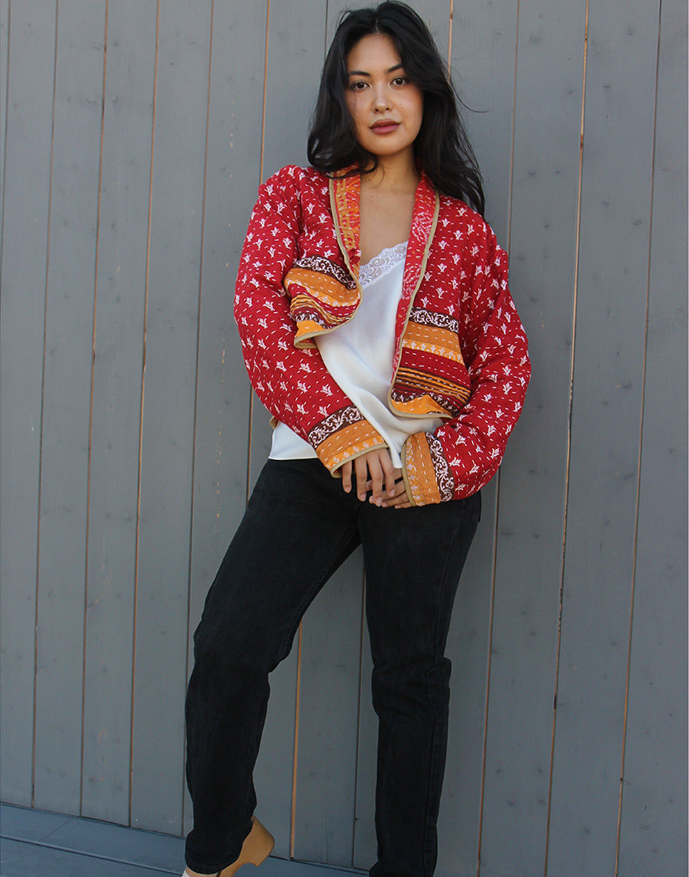 RED QUILTED JACKET, COTTON, UNIQUE