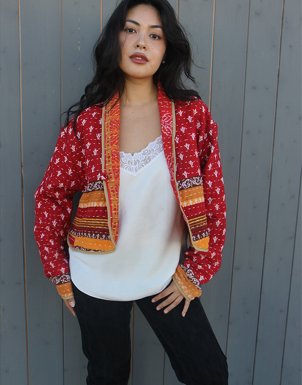 RED QUILTED JACKET, COTTON, UNIQUE