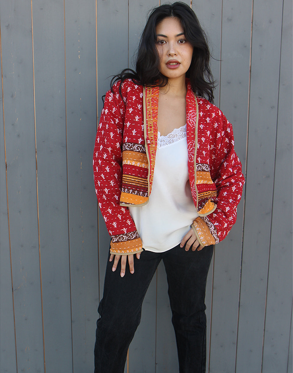 RED QUILTED JACKET, COTTON, UNIQUE