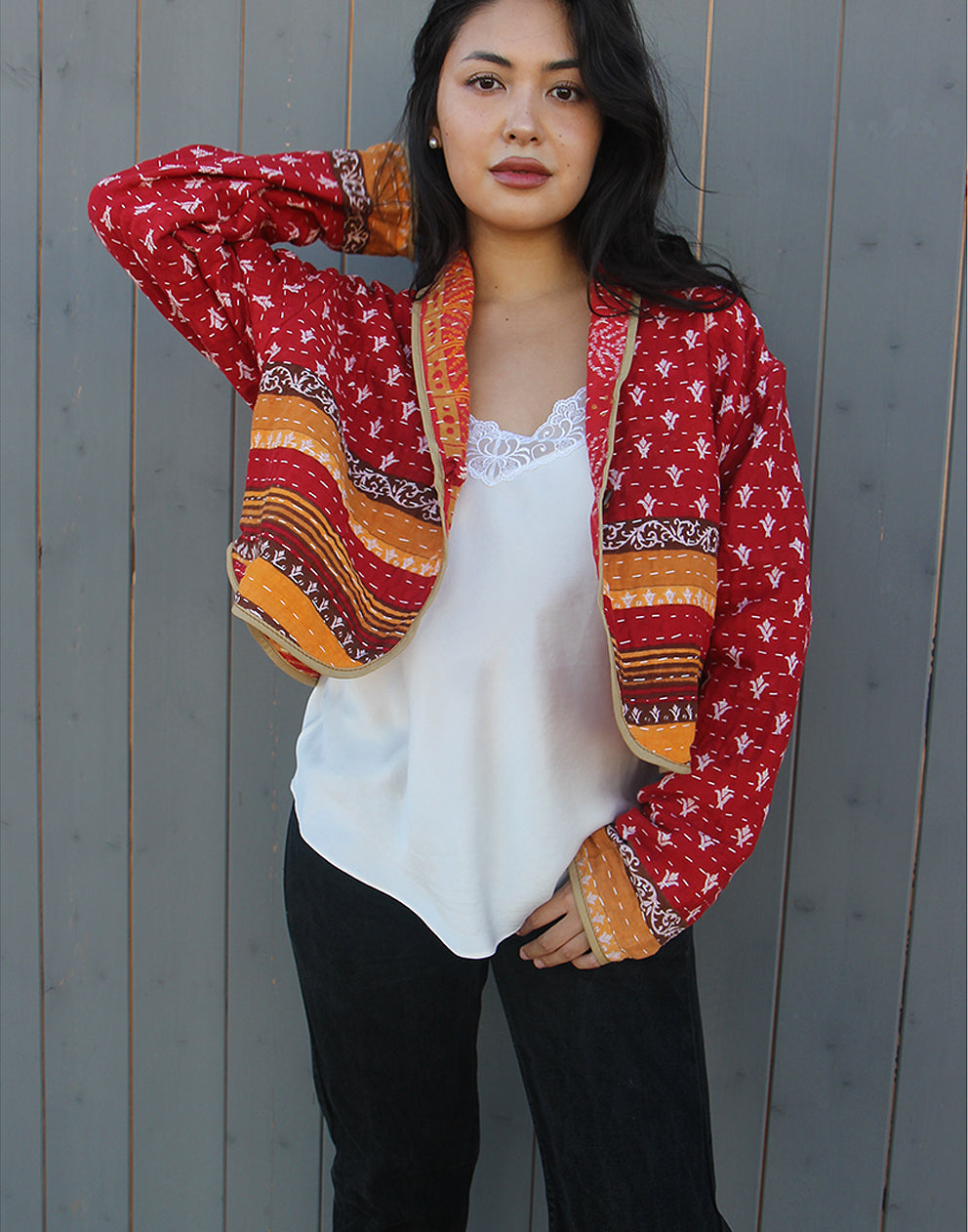 RED QUILTED JACKET, COTTON, UNIQUE