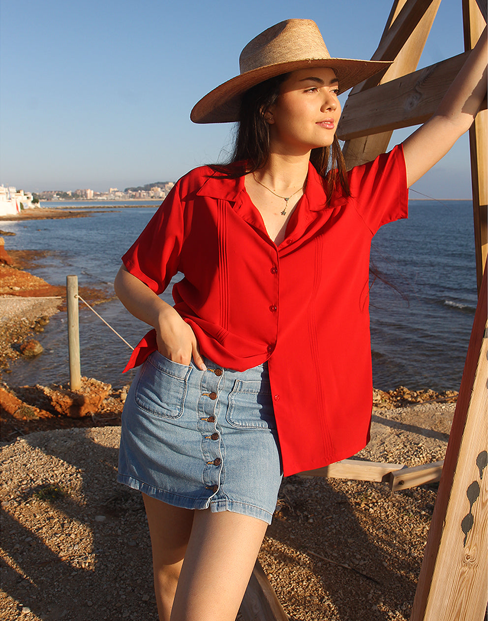 Red Silk Blouse