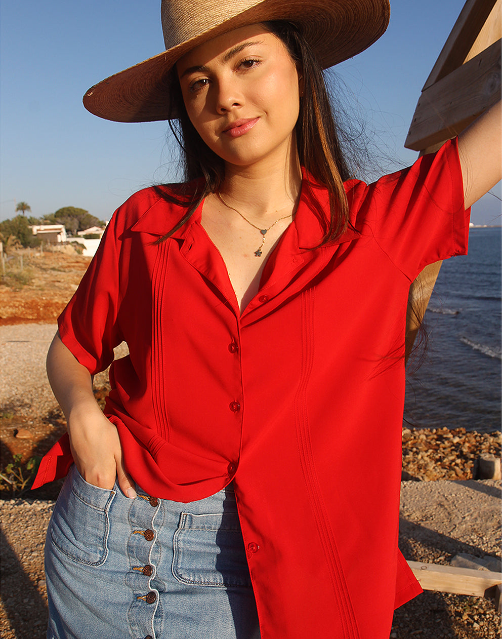 Red Silk Blouse