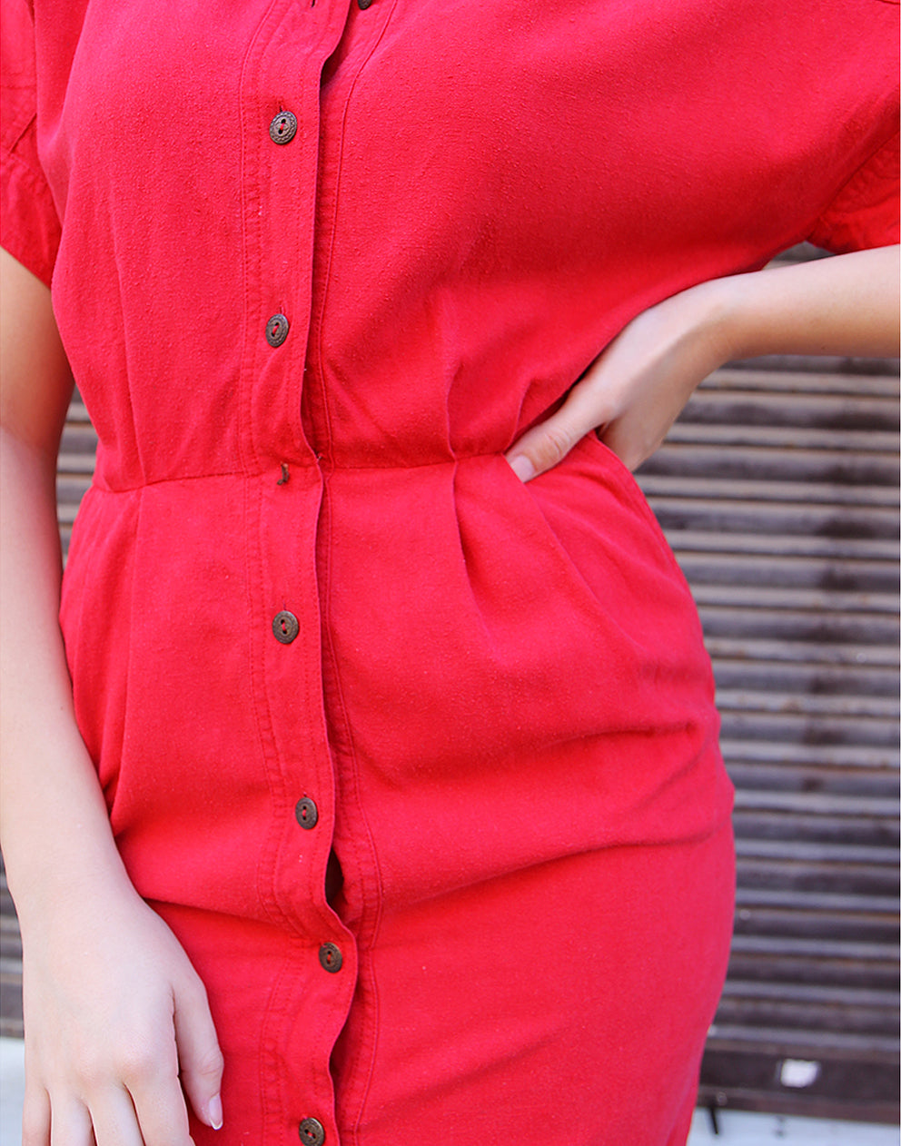 Short Sleeve Red Silk Dress