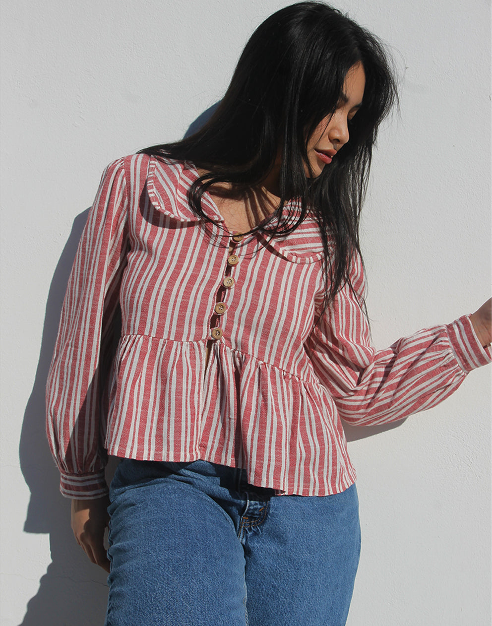 Wide Collar Long Sleeve Blouse