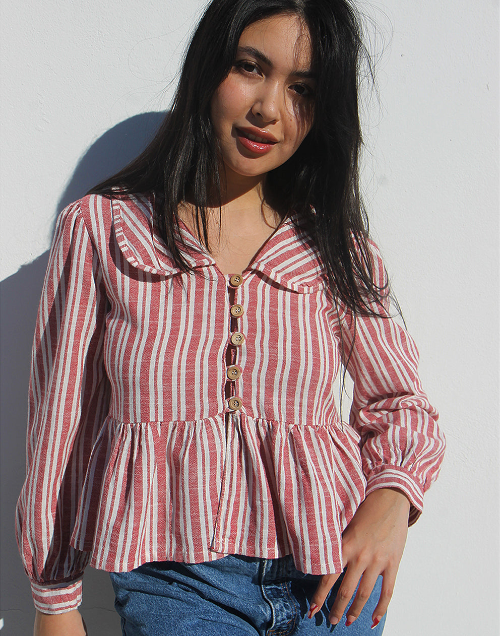 Wide Collar Long Sleeve Blouse