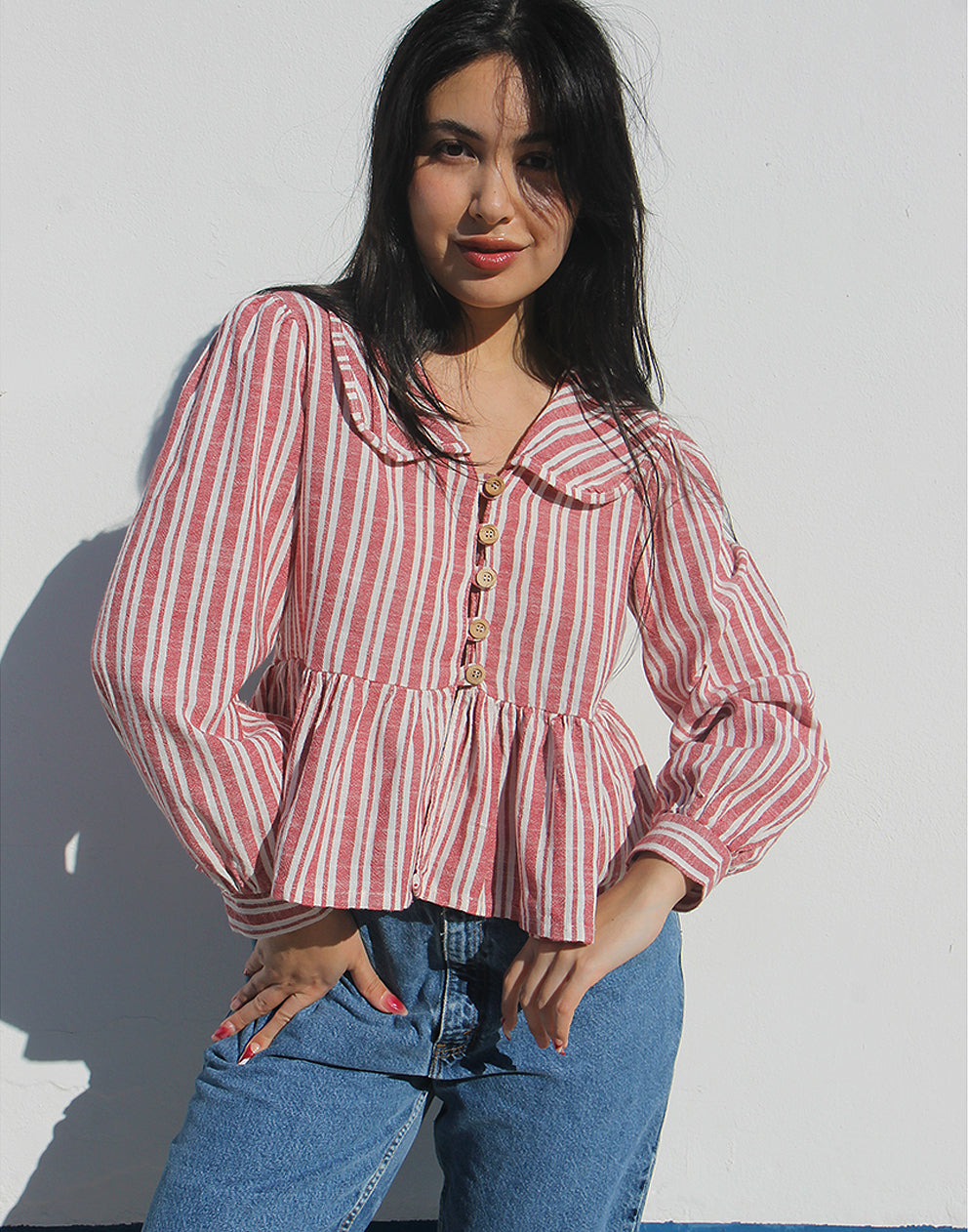 Wide Collar Long Sleeve Blouse