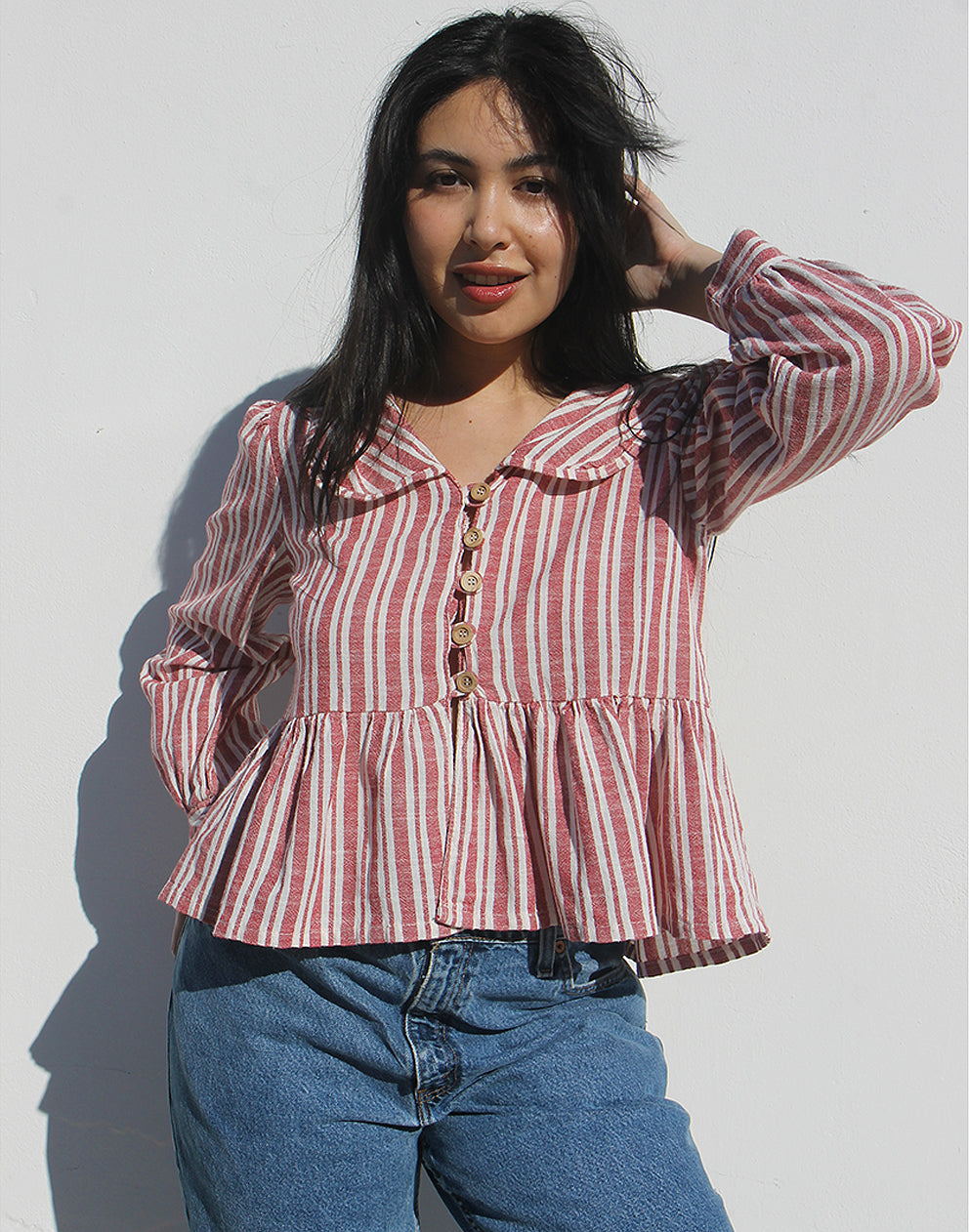 Wide Collar Long Sleeve Blouse