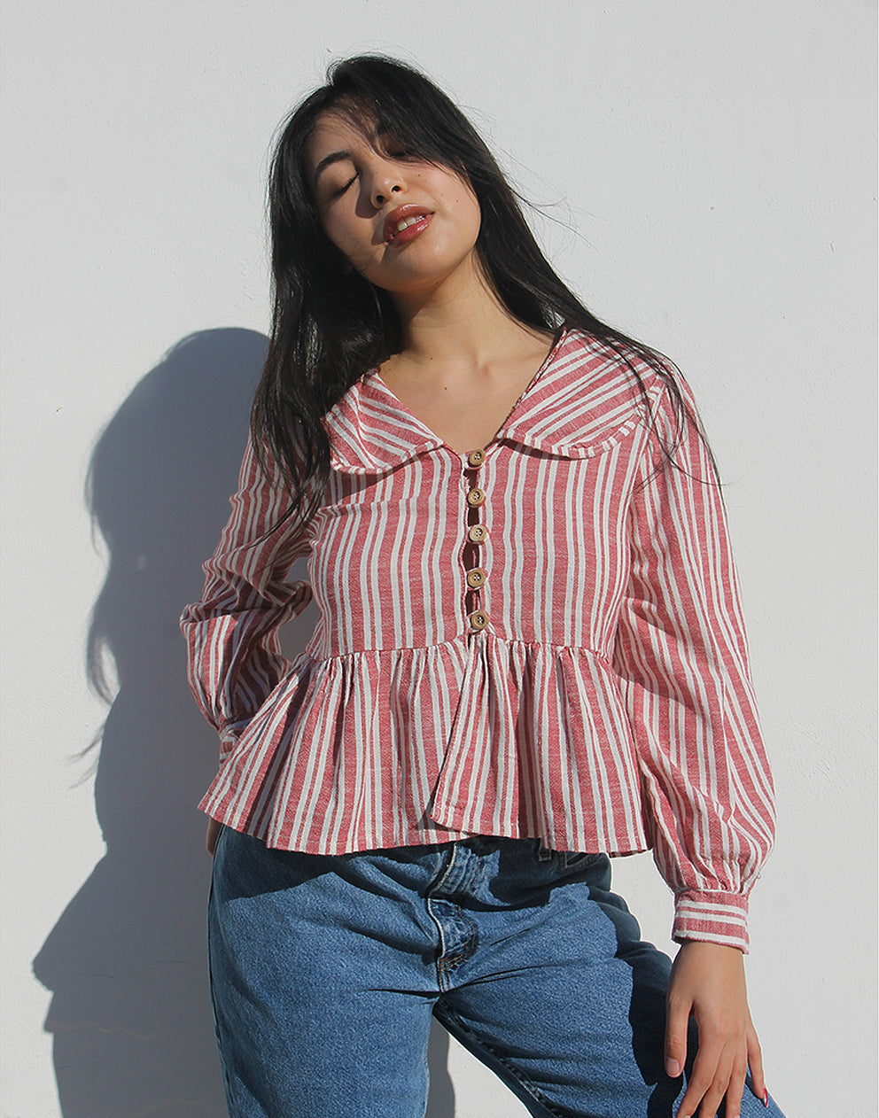 Wide Collar Long Sleeve Blouse