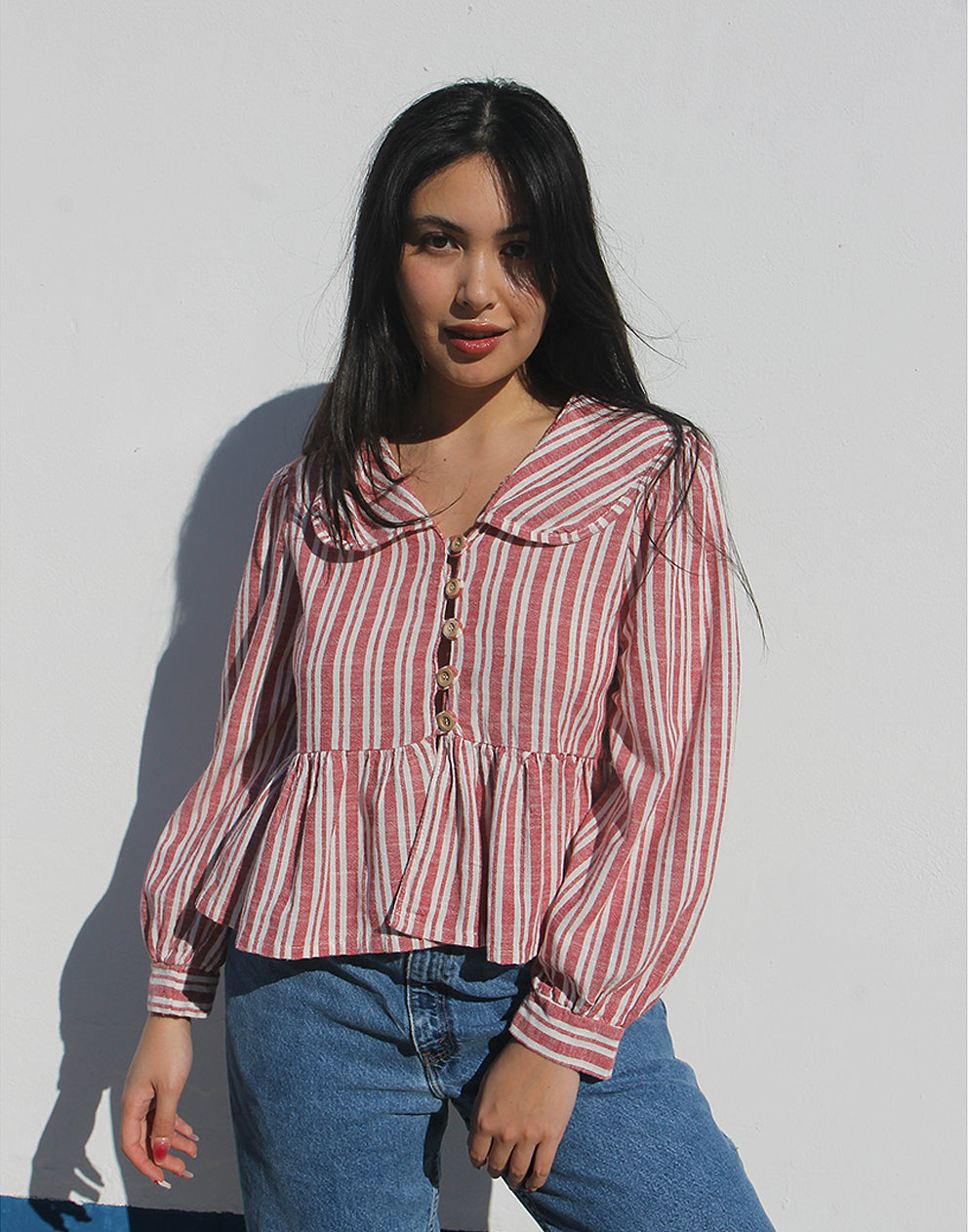 Wide Collar Long Sleeve Blouse